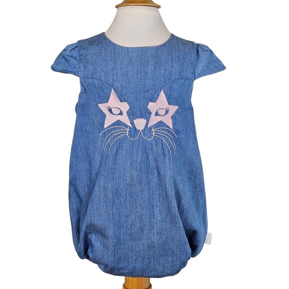 Little Marc Jacobs Chambray Romper Blue Kitten Bodysuit One Piece | Infant 12 M - Picture 1 of 16